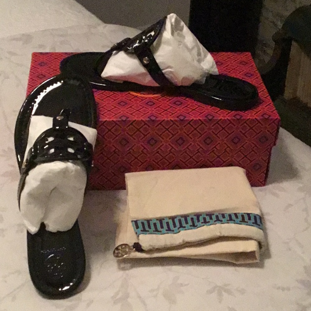 Tory Burch Miller Sandals Patent Leather Black